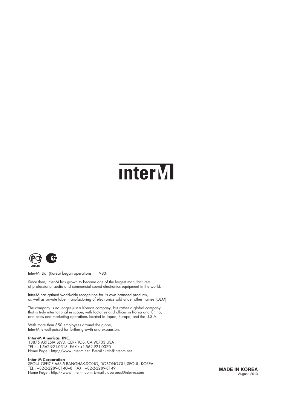 Made in korea | Inter-M HDRC-Z440 User Manual | Page 36 / 36