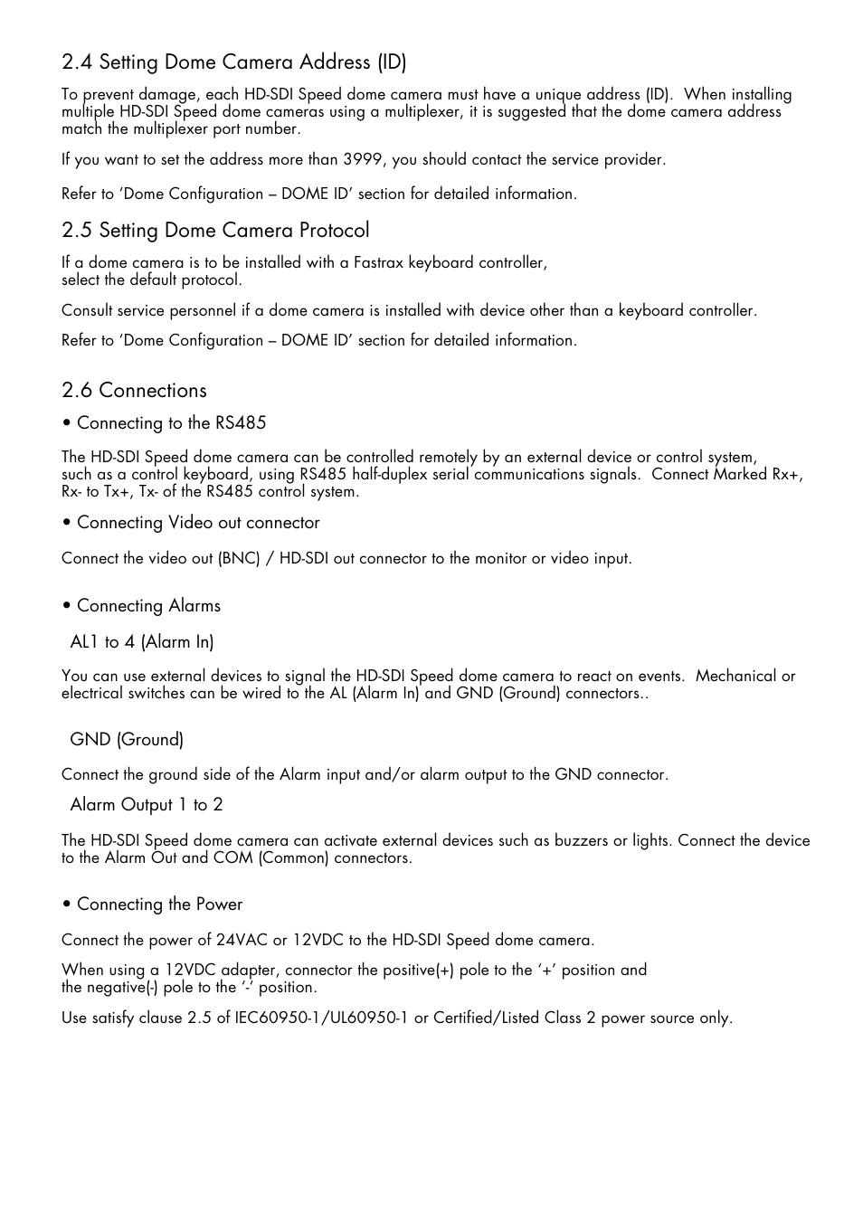 4 setting dome camera address (id), 5 setting dome camera protocol, 6 connections | Inter-M HDRC-Z440 User Manual | Page 9 / 36