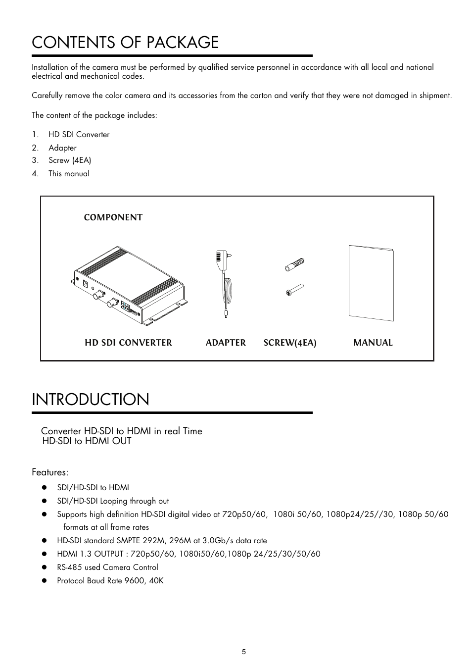 Contents of package, Introduction | Inter-M HDMC-01 User Manual | Page 4 / 12