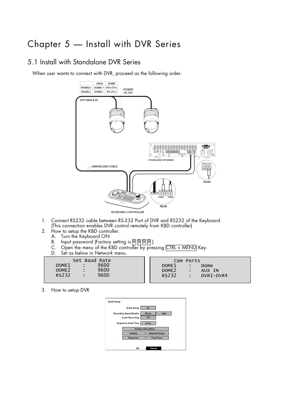 Chapter 5 — install with dvr series, 1 install with standalone dvr series | Inter-M HDCC-400 User Manual | Page 25 / 48