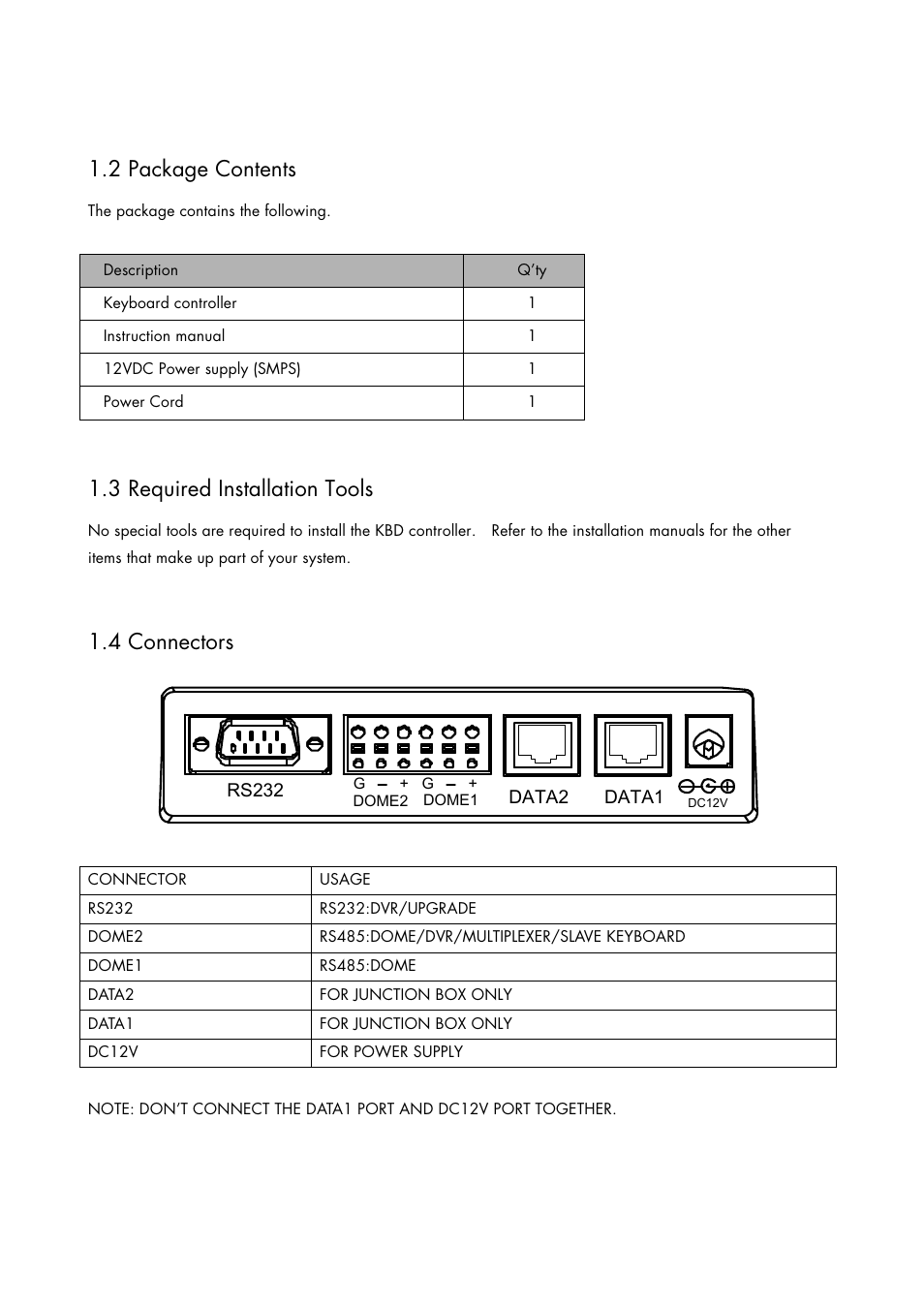 2 package contents, 3 required installation tools, 4 connectors | Inter-M HDCC-400 User Manual | Page 5 / 48