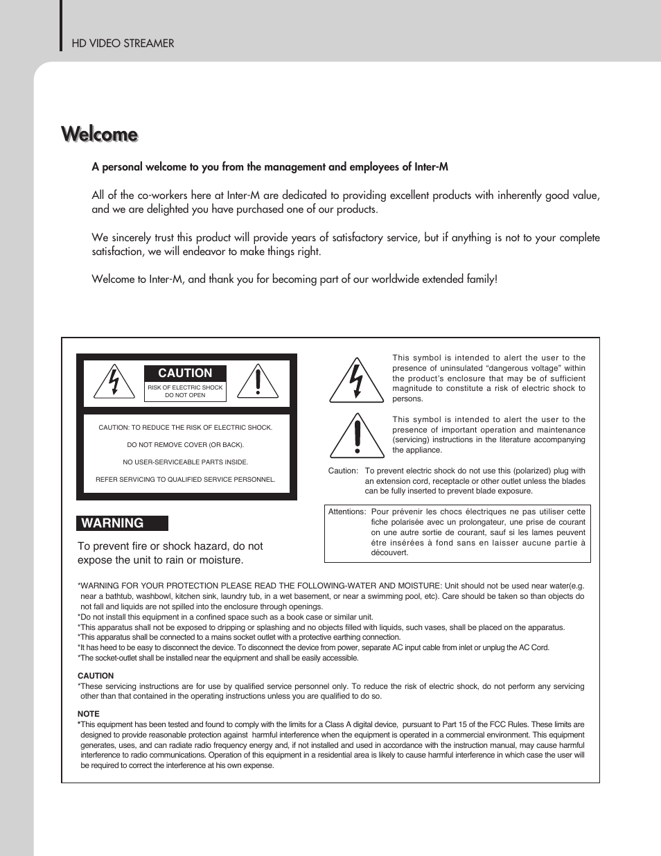 Welcome, Warning, Caution | Inter-M CV-400 User Manual | Page 2 / 16