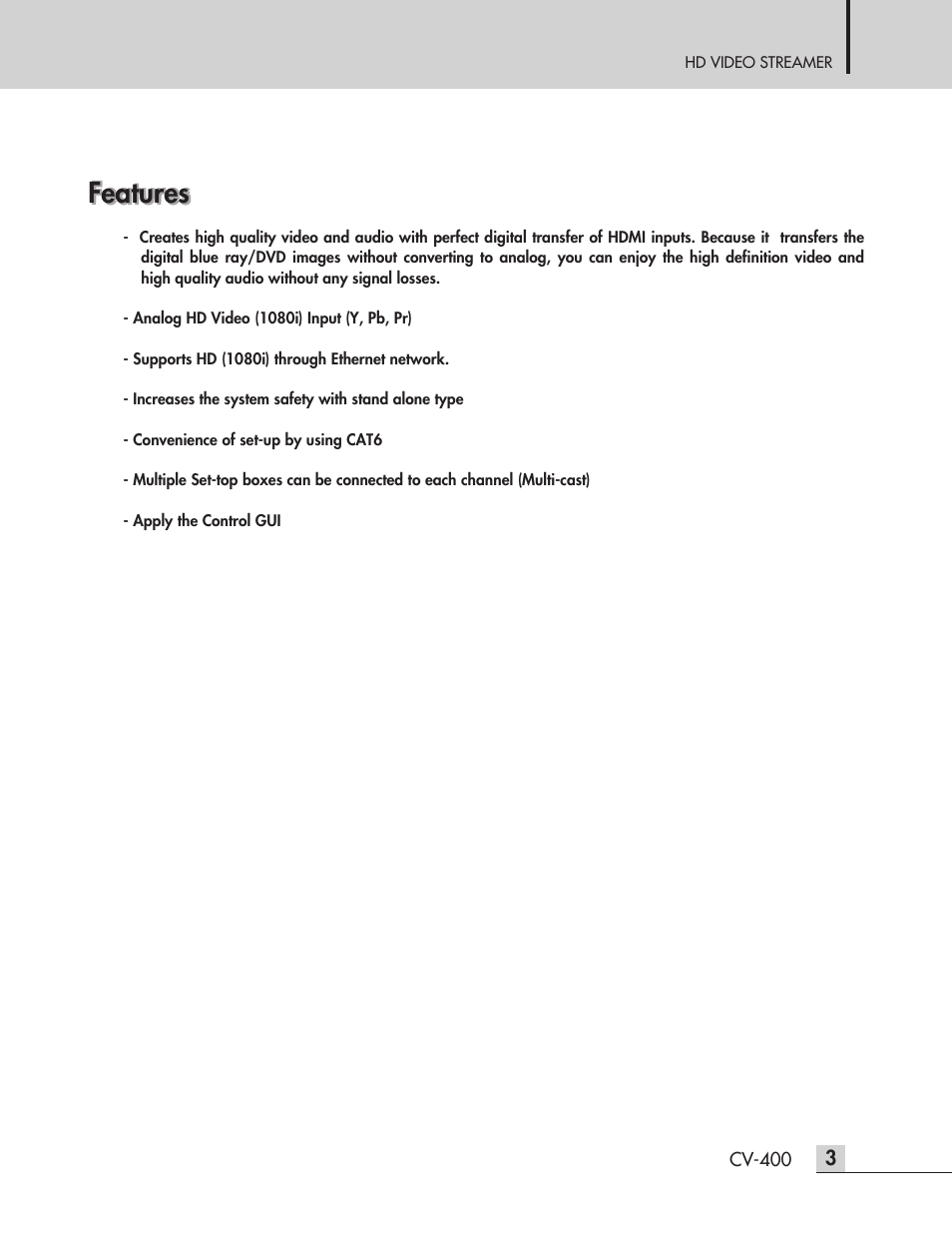 Features | Inter-M CV-400 User Manual | Page 5 / 16