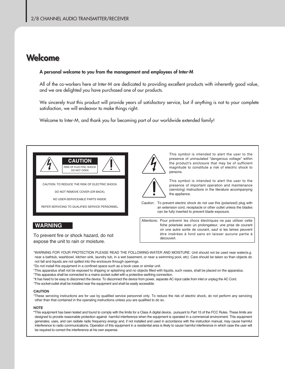Welcome, Warning, Caution | Inter-M ITX-108 User Manual | Page 2 / 16
