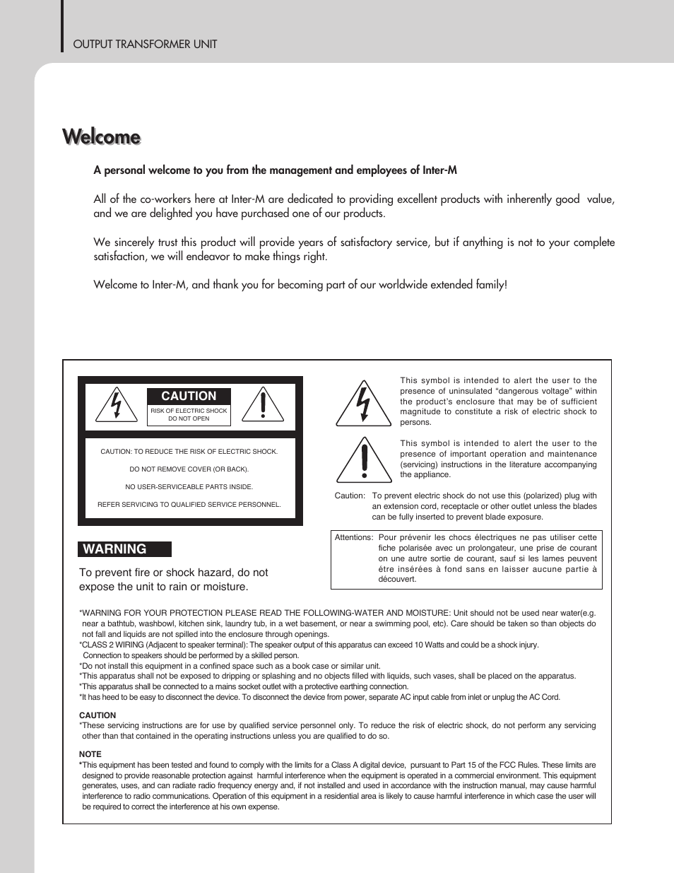 Welcome, Warning, Caution | Inter-M OPT-100D User Manual | Page 2 / 15