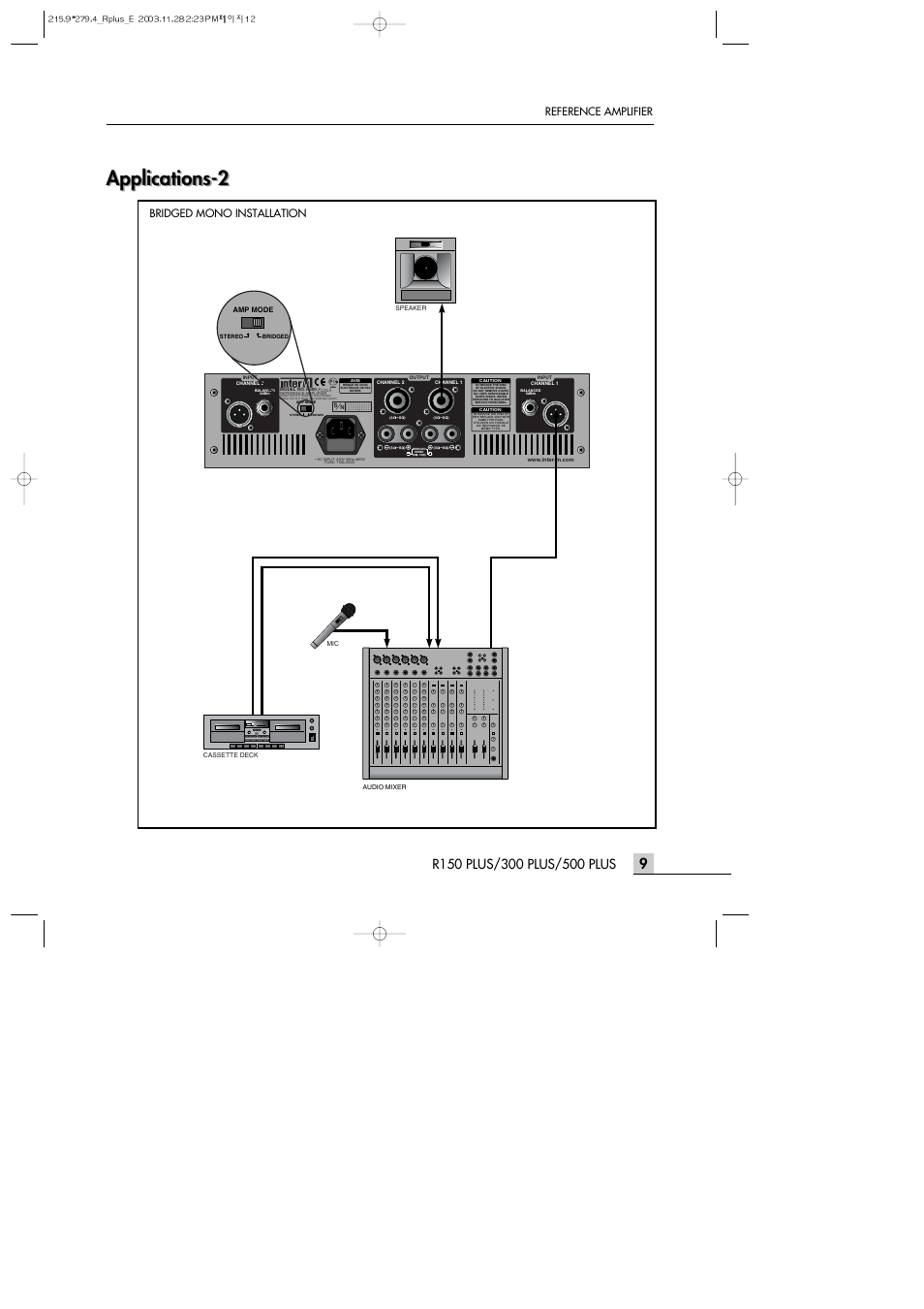 Applications-2, Oc03, Reference amplifier | Bridged mono installation | Inter-M R500PLUS User Manual | Page 11 / 18