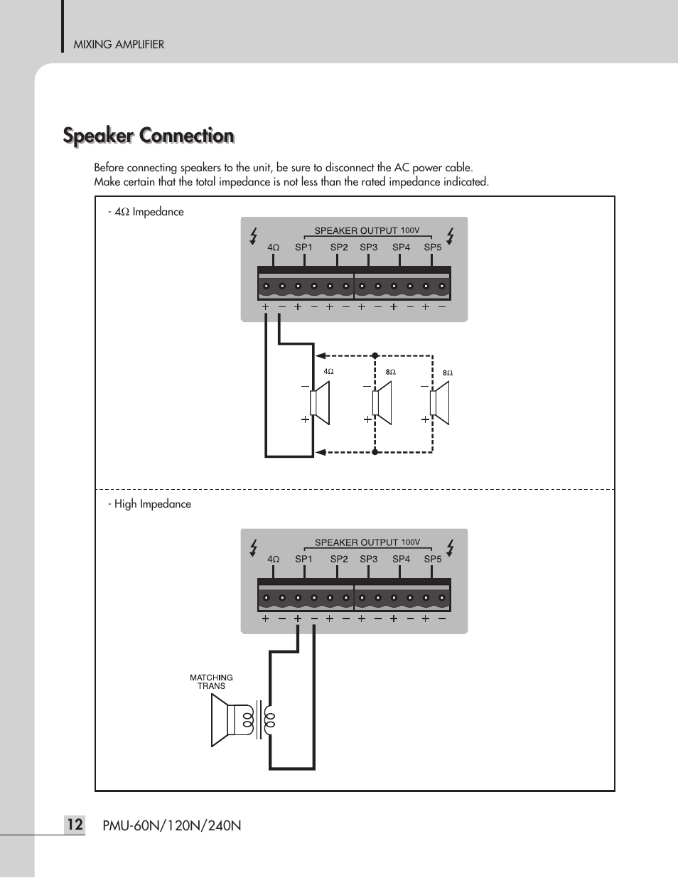 Speaker connection | Inter-M PMU-120N User Manual | Page 14 / 28