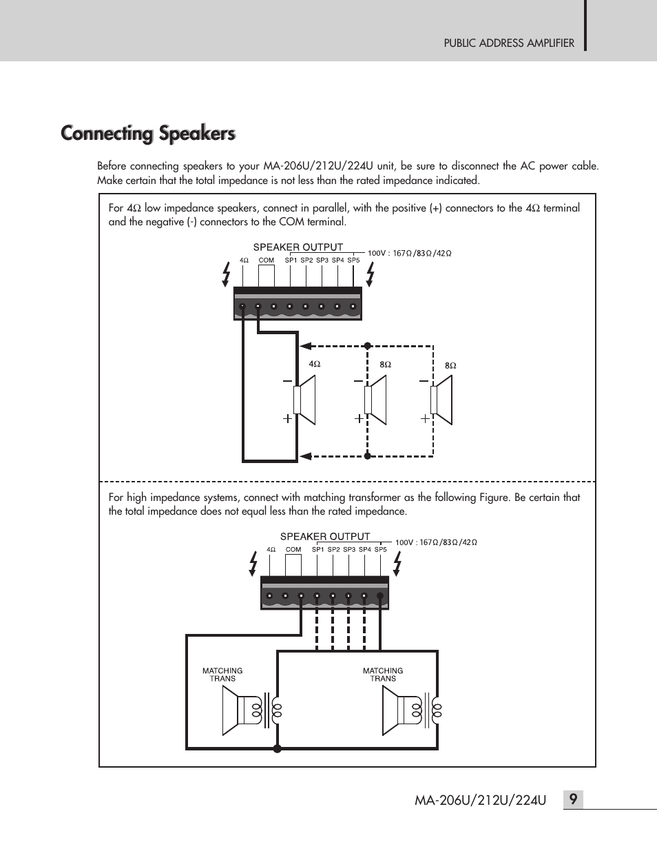 Connecting speakers | Inter-M MA-212U User Manual | Page 11 / 20