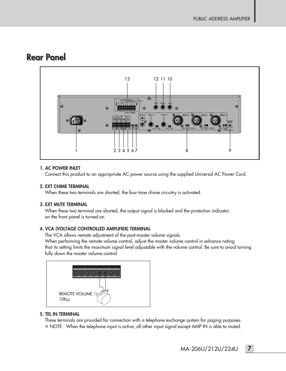 Rear panel | Inter-M MA-212U User Manual | Page 9 / 20