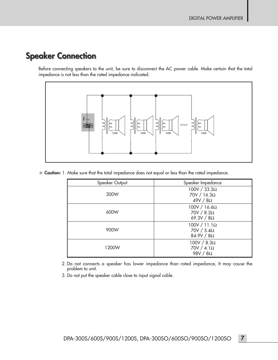 Speaker connection | Inter-M DPA-1200S User Manual | Page 9 / 20