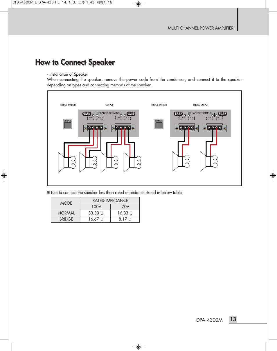How to connect speaker | Inter-M DPA-4300M User Manual | Page 15 / 24