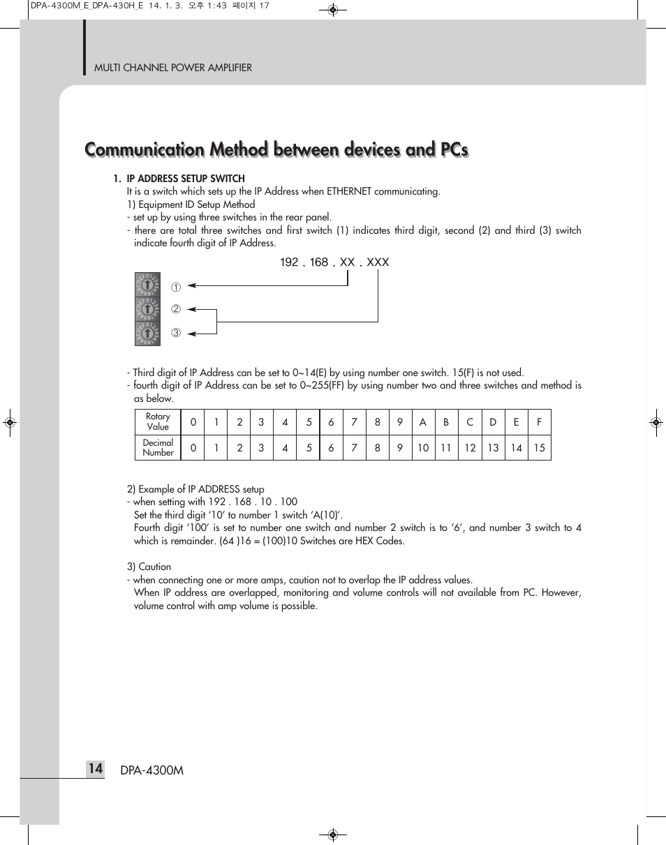 Communication method between devices and pcs | Inter-M DPA-4300M User Manual | Page 16 / 24