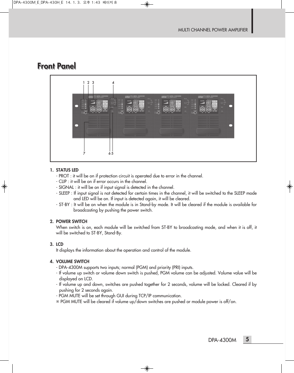 Front panel | Inter-M DPA-4300M User Manual | Page 7 / 24