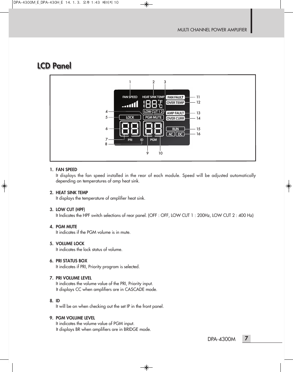 Lcd panel | Inter-M DPA-4300M User Manual | Page 9 / 24