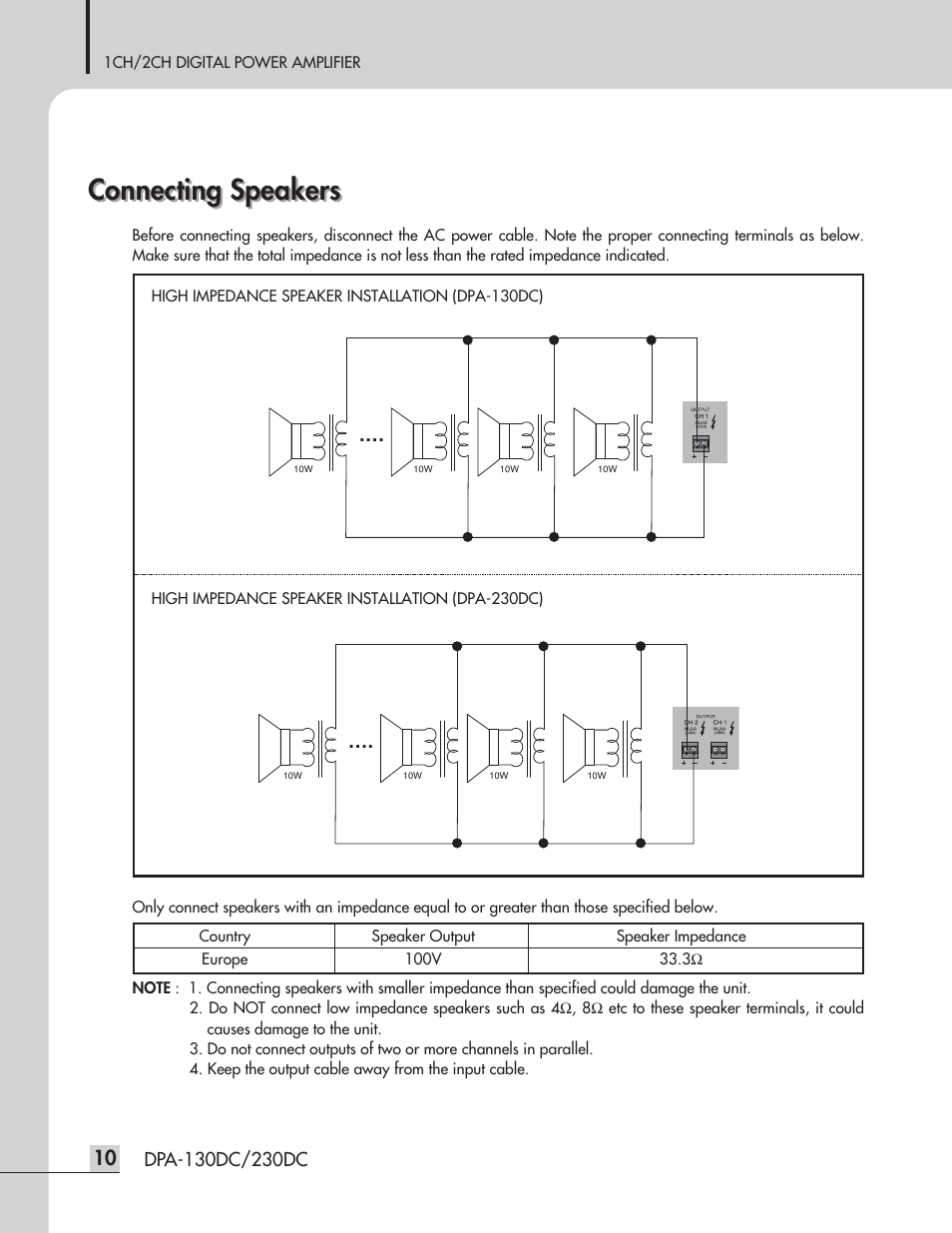 Connecting speakers | Inter-M DPA-230DC User Manual | Page 12 / 20