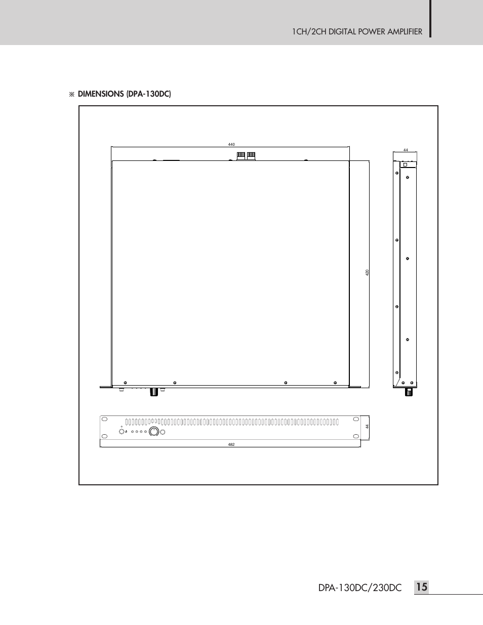 1ch/2ch digital power amplifier, Dimensions (dpa-130dc) | Inter-M DPA-230DC User Manual | Page 17 / 20