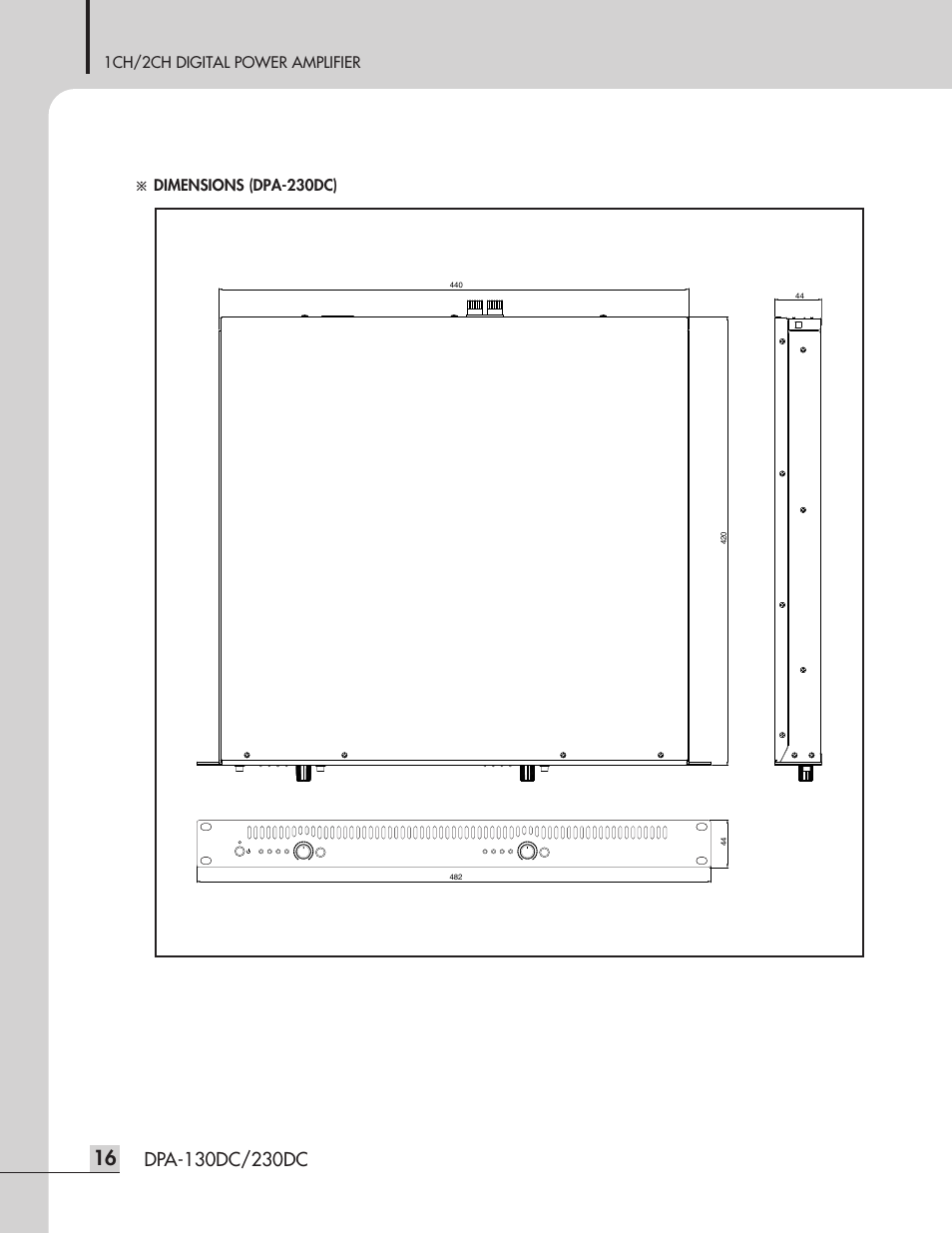 1ch/2ch digital power amplifier, Dimensions (dpa-230dc) | Inter-M DPA-230DC User Manual | Page 18 / 20