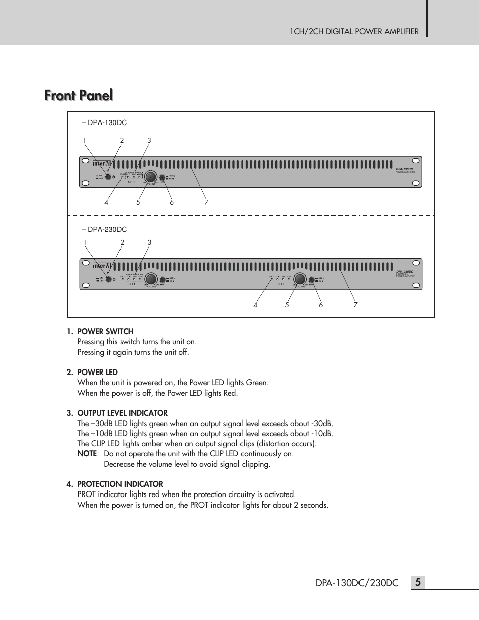 Front panel | Inter-M DPA-230DC User Manual | Page 7 / 20