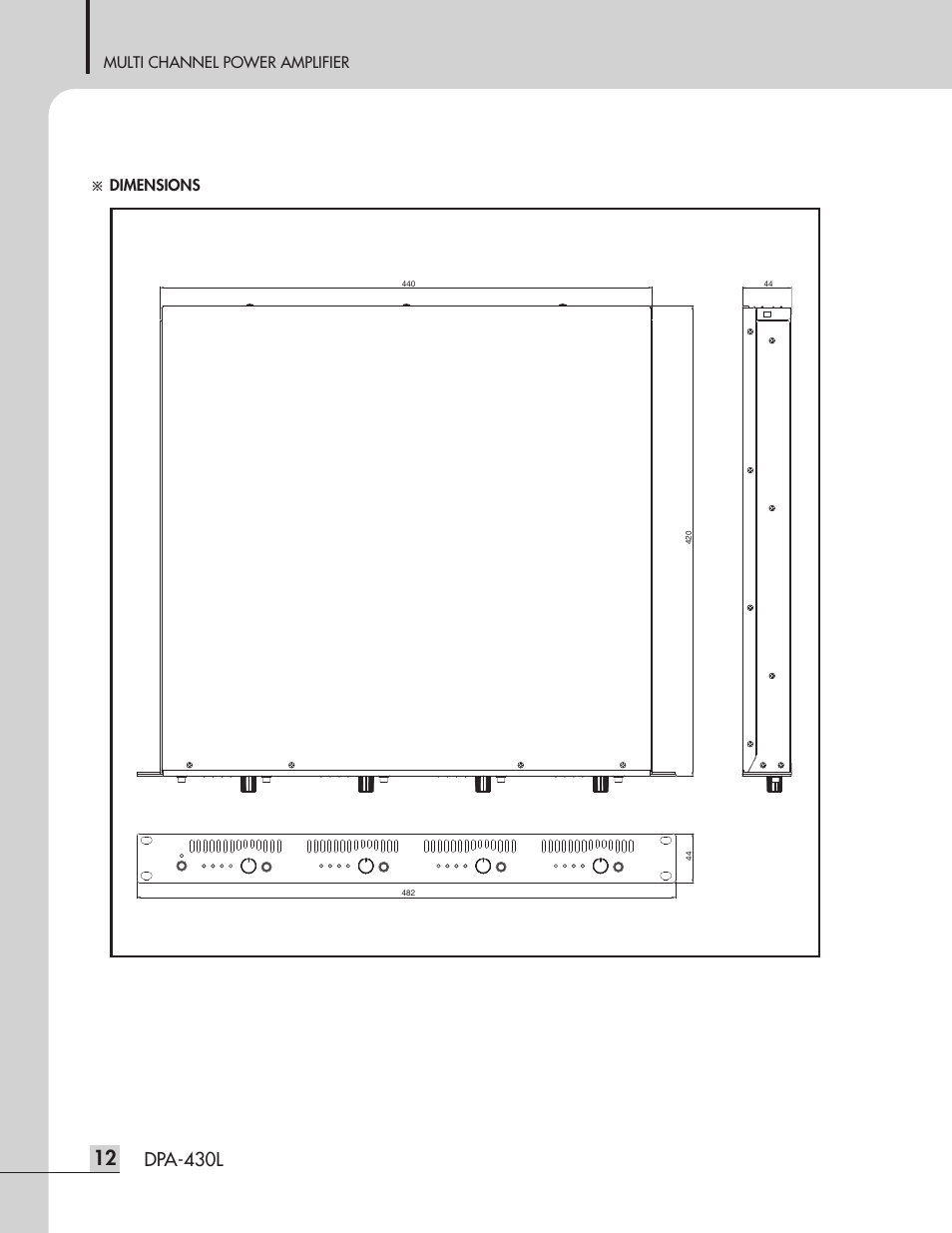 Dpa-430l, Multi channel power amplifier, Dimensions | Inter-M DPA-430L User Manual | Page 14 / 20