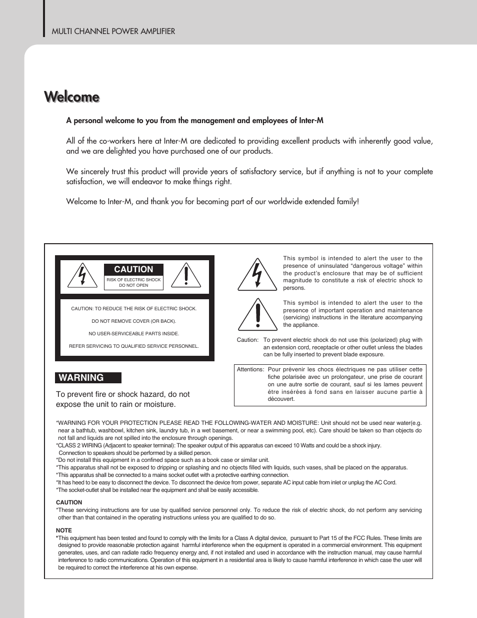 Welcome, Warning, Caution | Inter-M DPA-430L User Manual | Page 2 / 20