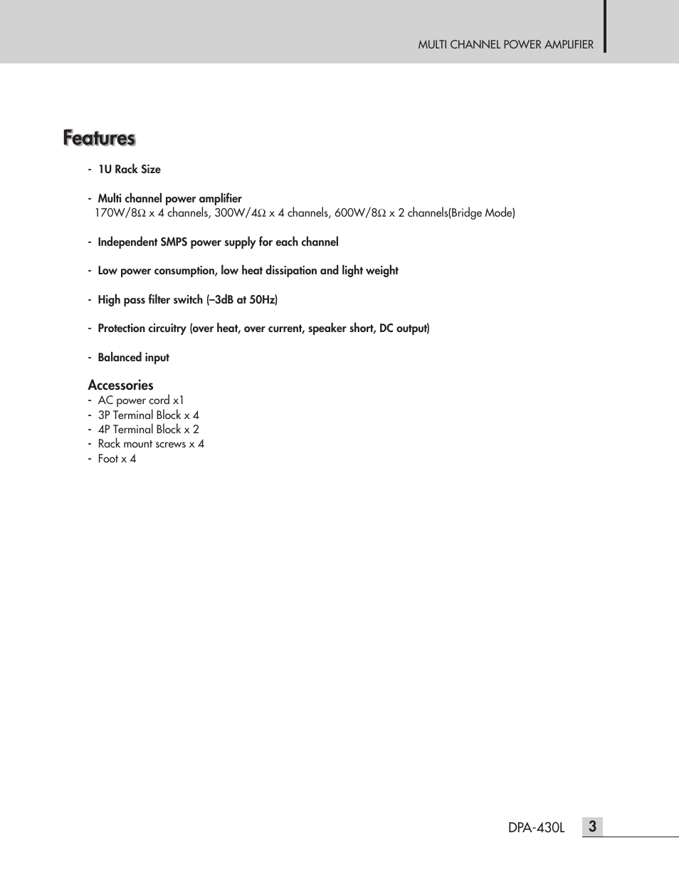 Features | Inter-M DPA-430L User Manual | Page 5 / 20