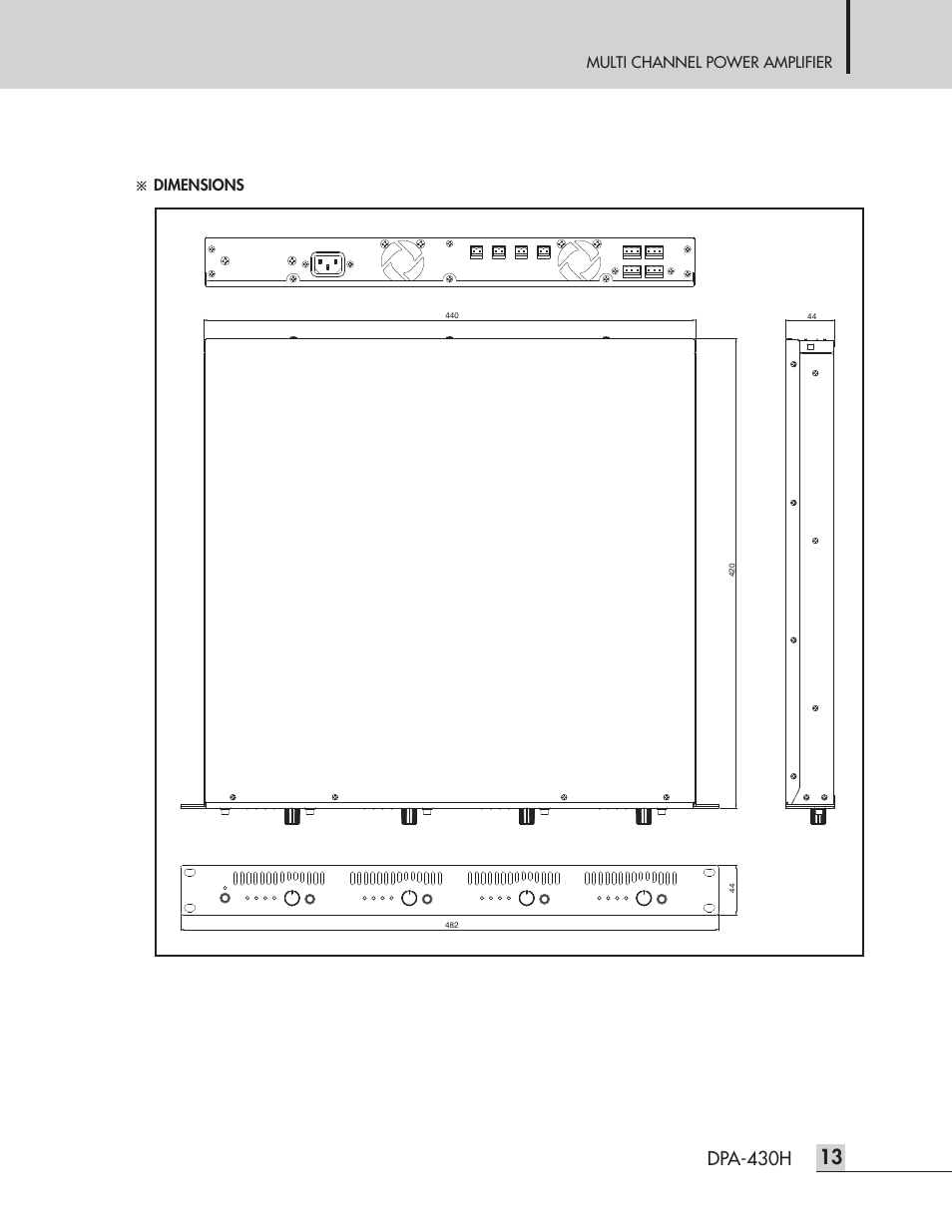 Dpa-430h, Multi channel power amplifier, Dimensions | Inter-M DPA-430H User Manual | Page 15 / 20