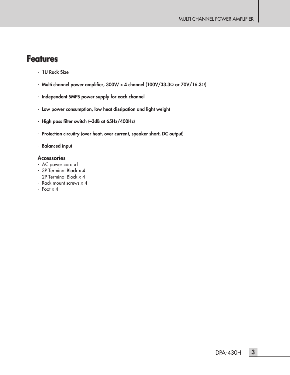 Features | Inter-M DPA-430H User Manual | Page 5 / 20