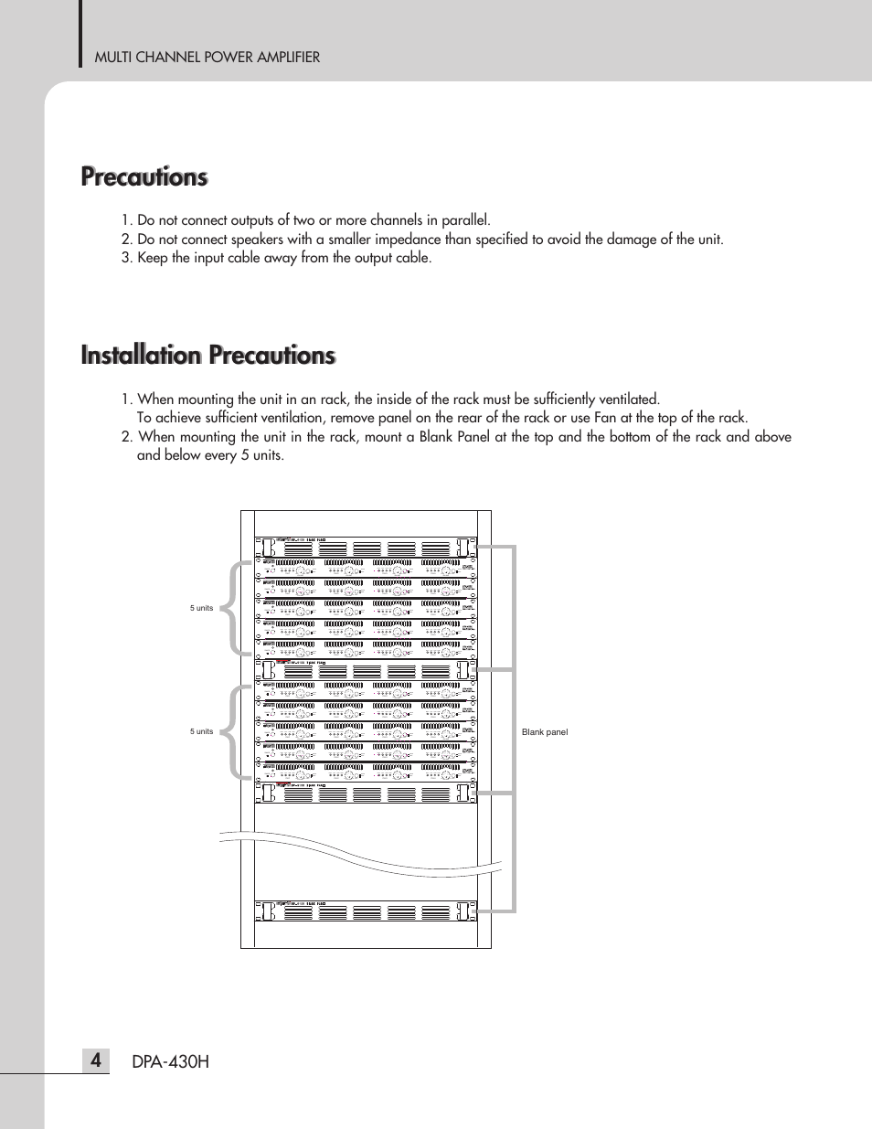 Precautions, Installation precautions, Dpa-430h | Inter-M DPA-430H User Manual | Page 6 / 20