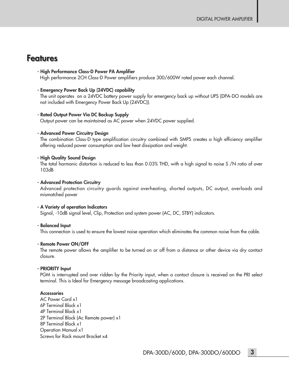Features | Inter-M DPA-300D User Manual | Page 5 / 20