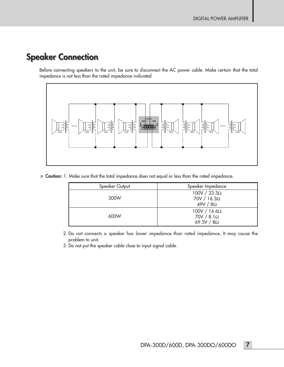 Speaker connection | Inter-M DPA-300D User Manual | Page 9 / 20