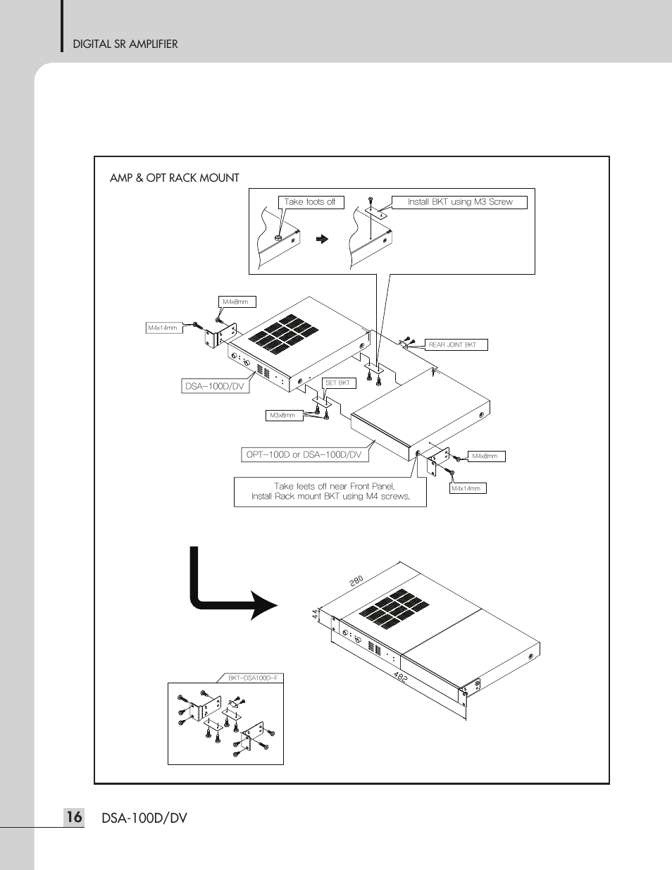 Dsa-100d/dv, Digital sr amplifier, Amp & opt rack mount | Inter-M DSA-100D User Manual | Page 18 / 20