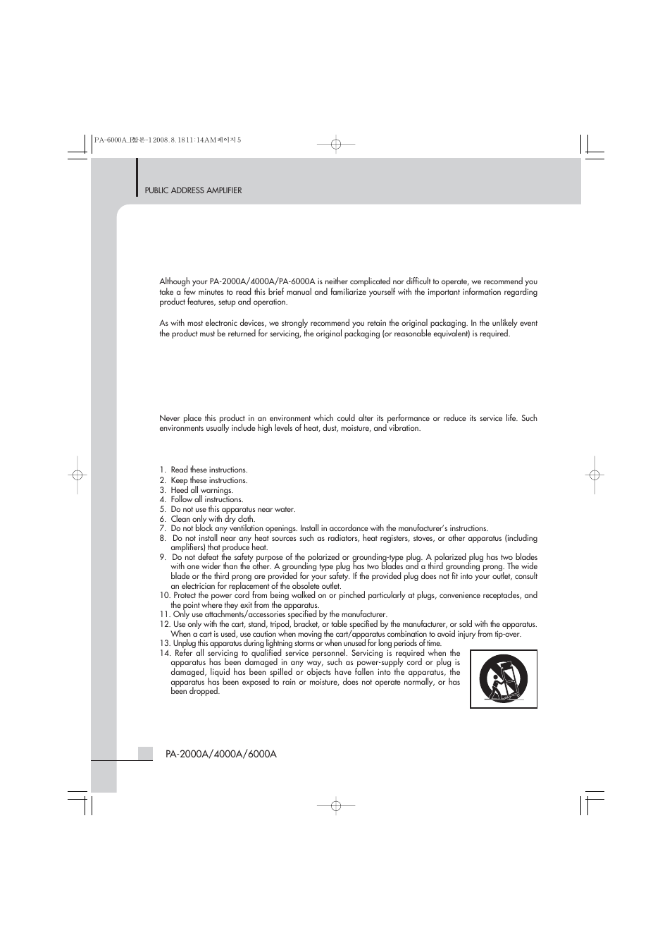 Unpacking, Important safety instructions, Installation | Inter-M PA-4000A User Manual | Page 5 / 16