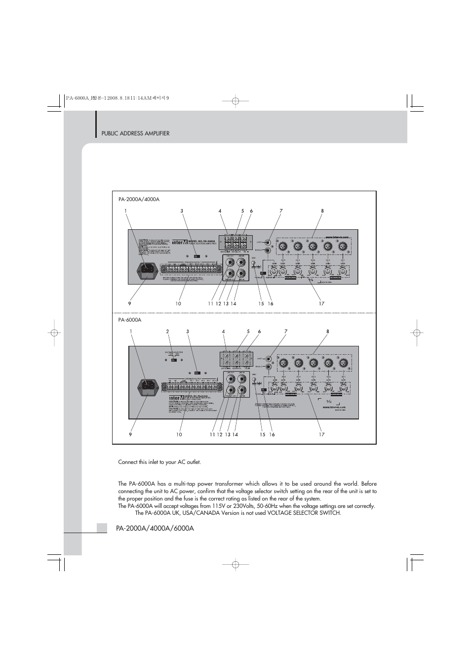 Rear panel | Inter-M PA-4000A User Manual | Page 9 / 16