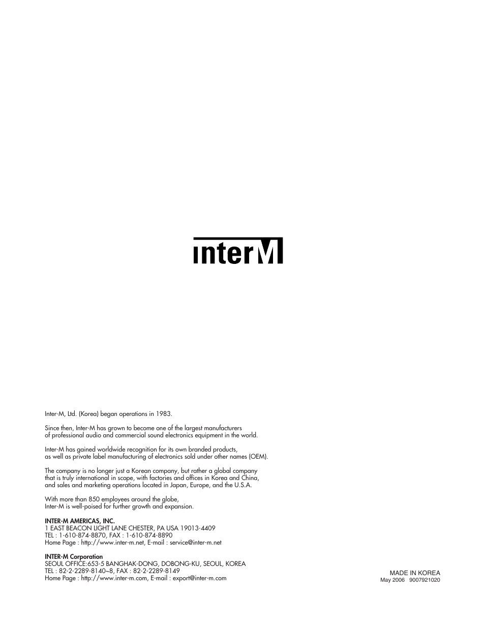 Www.inter-m.com | Inter-M QD-4960 User Manual | Page 26 / 26