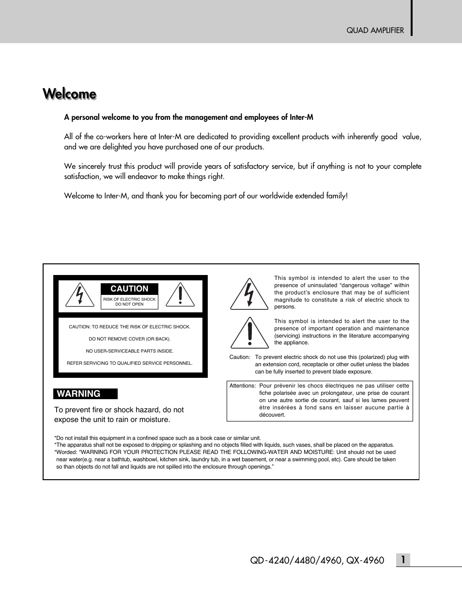 Welcome, Warning | Inter-M QD-4960 User Manual | Page 3 / 26