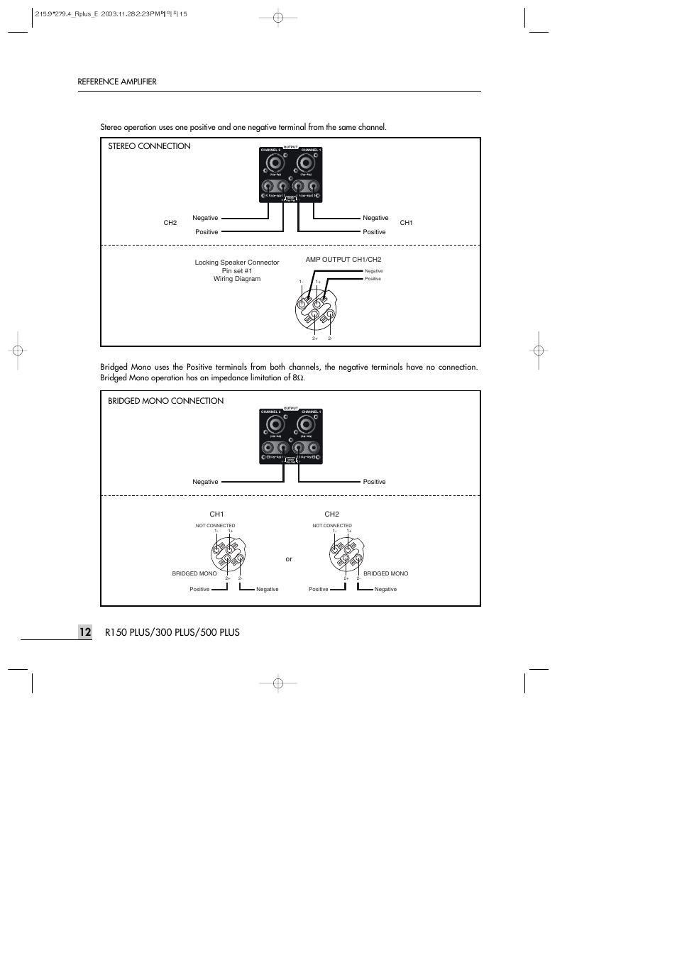 Stereo connection bridged mono connection, Or ch1 ch2 | Inter-M R150PLUS User Manual | Page 14 / 18