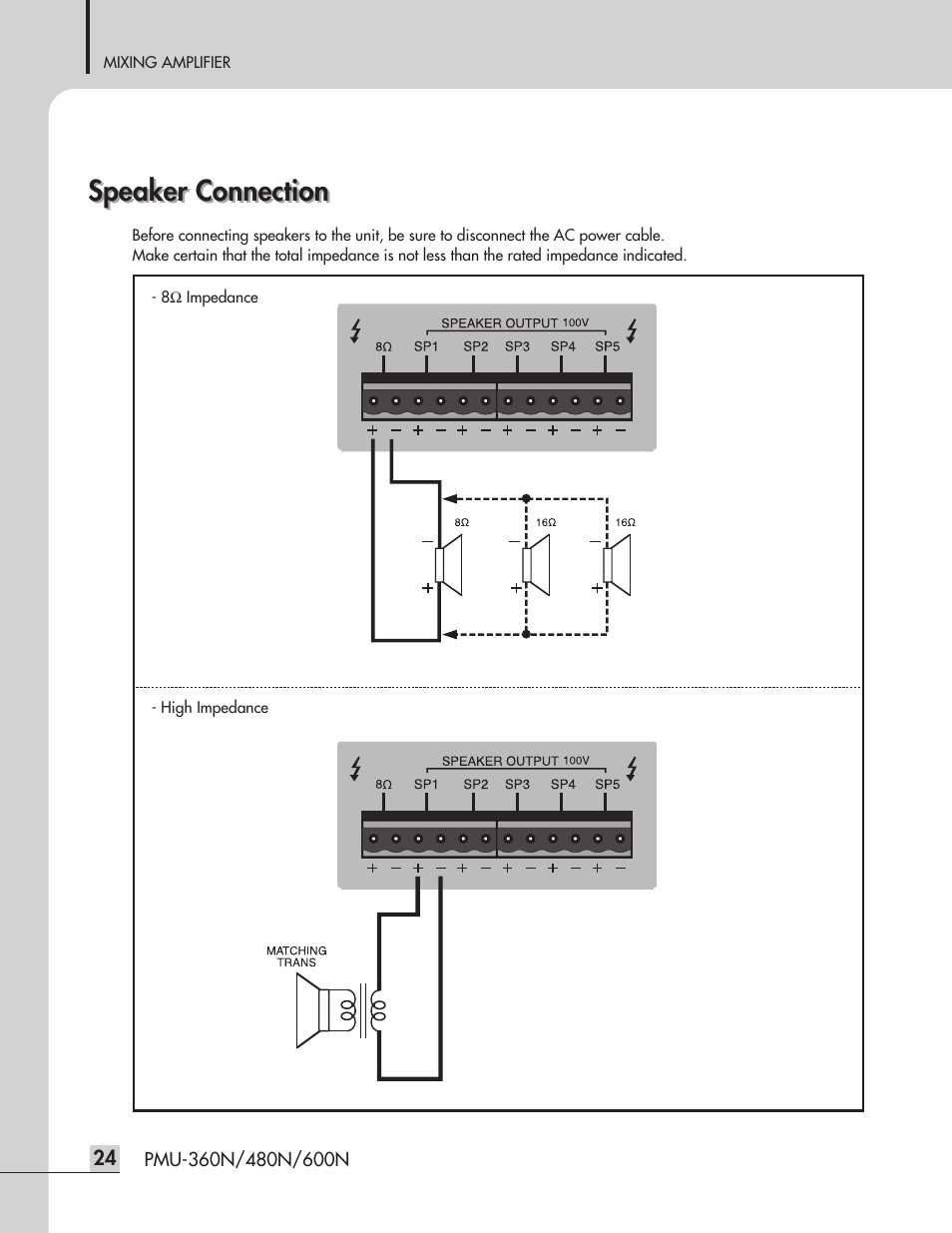 Speaker connection | Inter-M PMU-360N User Manual | Page 26 / 35