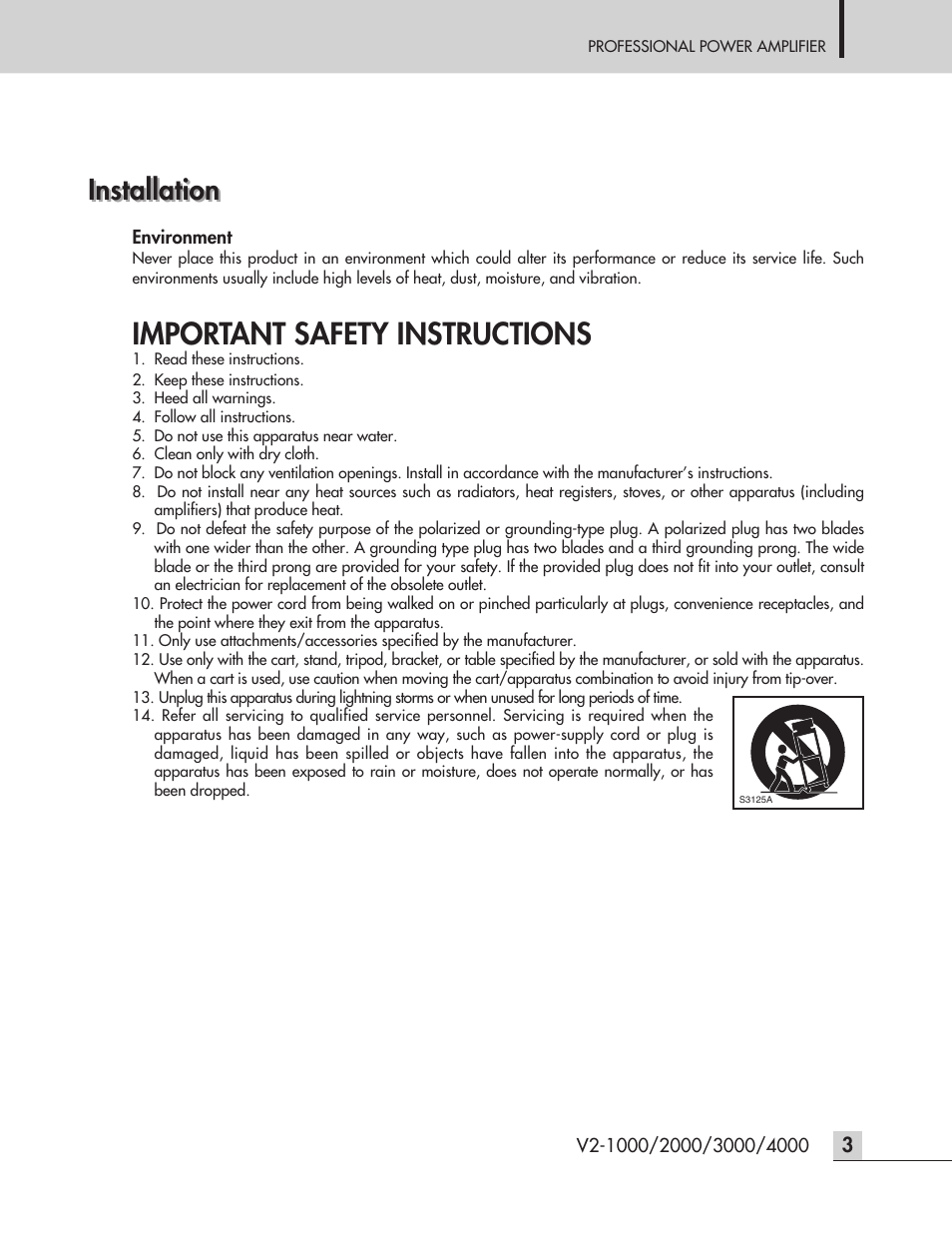Important safety instructions, Installation | Inter-M V2-2000 User Manual | Page 5 / 20