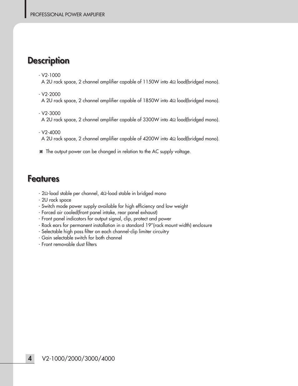 Description, Features | Inter-M V2-2000 User Manual | Page 6 / 20