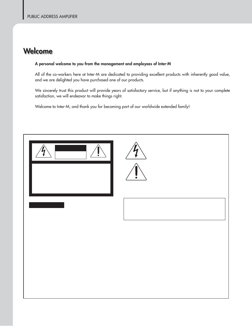 Welcome, Warning, Caution | Inter-M MA-106 User Manual | Page 2 / 16