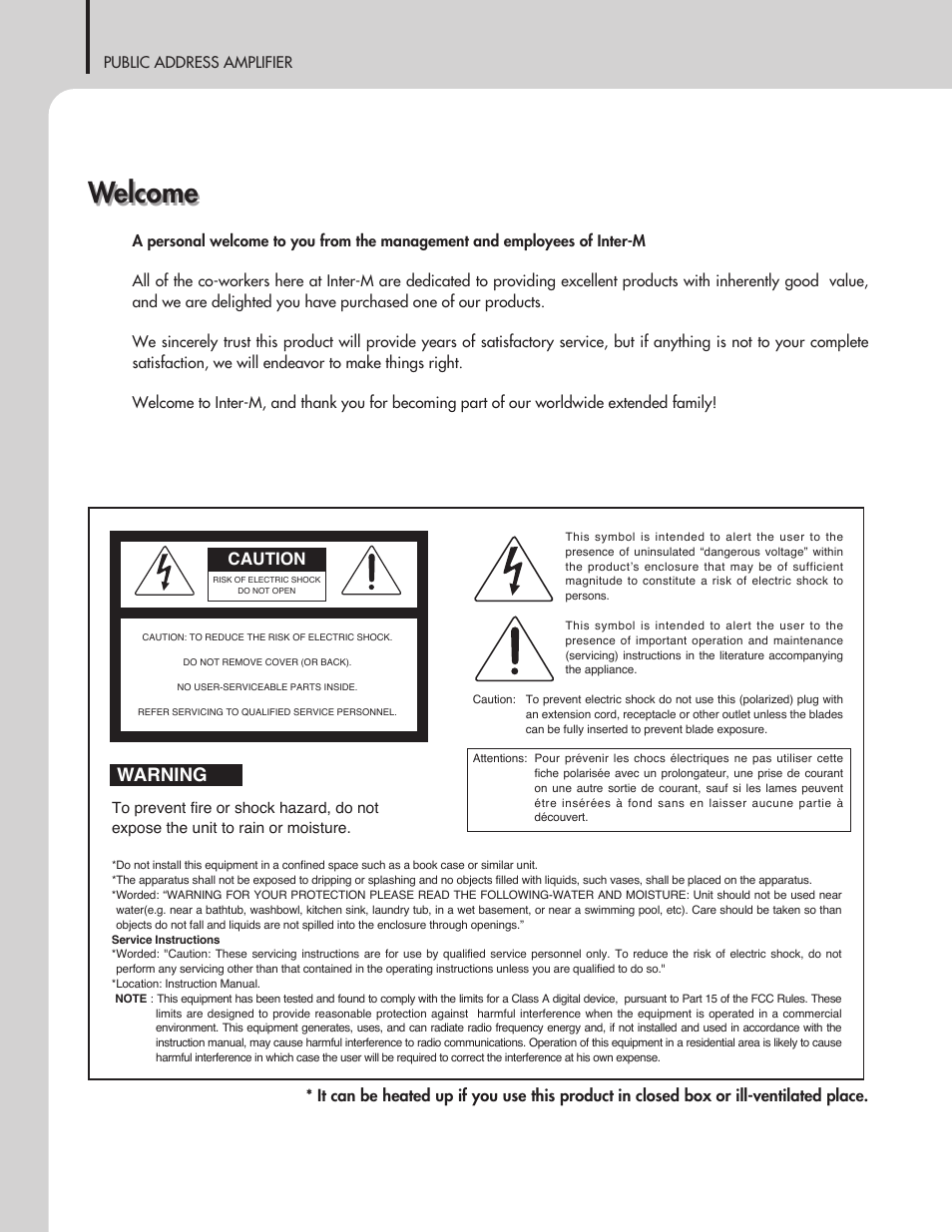 Welcome, Warning, Caution | Inter-M PA-935N User Manual | Page 2 / 16