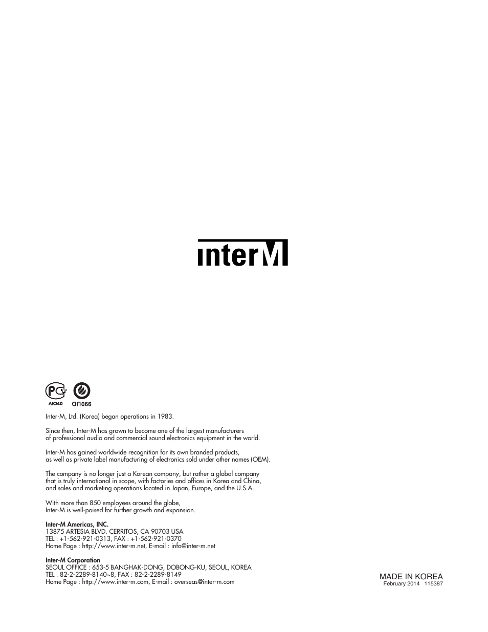 Inter-M PAM-480A User Manual | Page 20 / 20