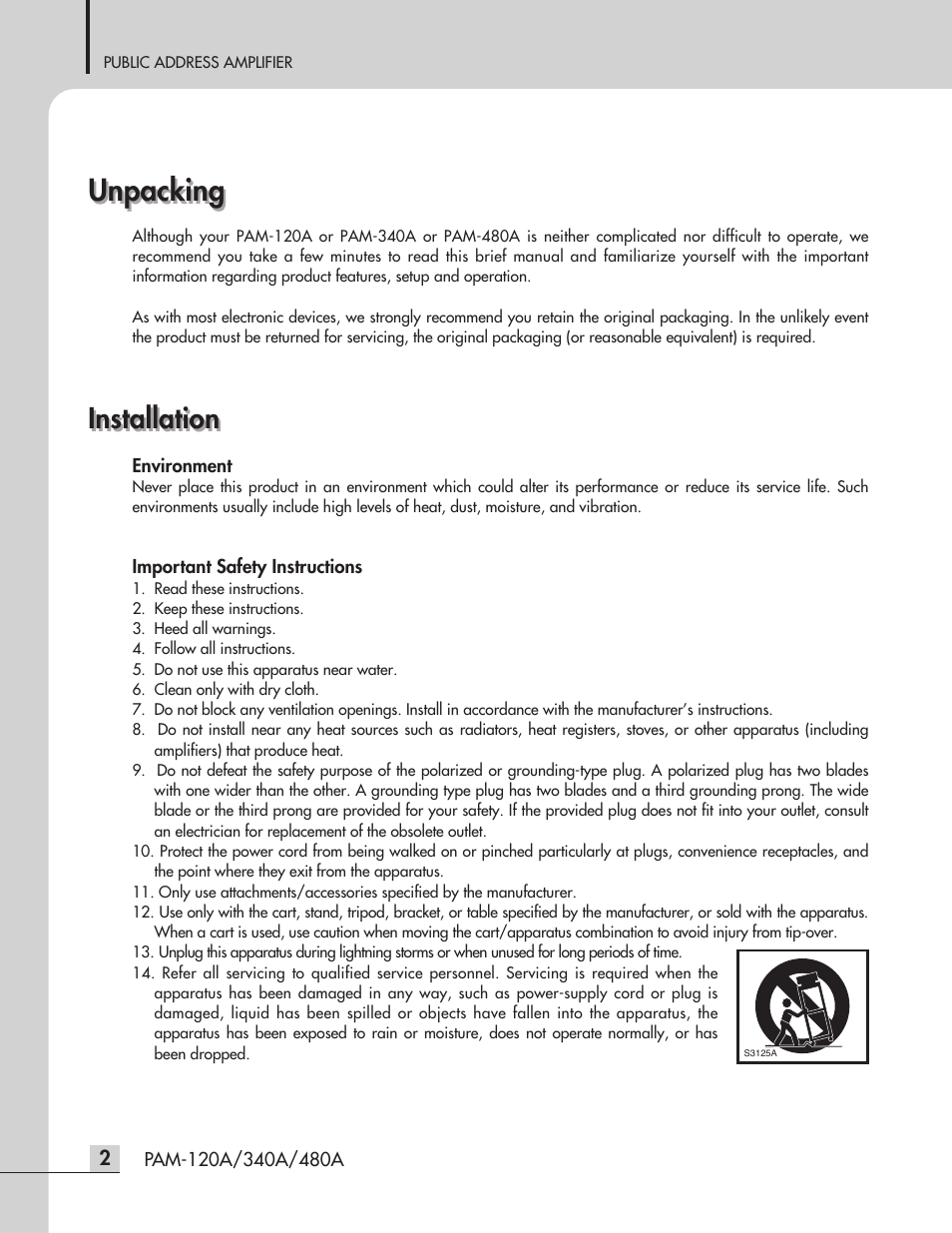 Unpacking, Installation | Inter-M PAM-480A User Manual | Page 4 / 20