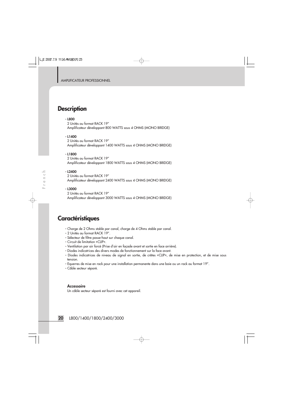 Caractéristiques, Description | Inter-M L-2400 User Manual | Page 22 / 67