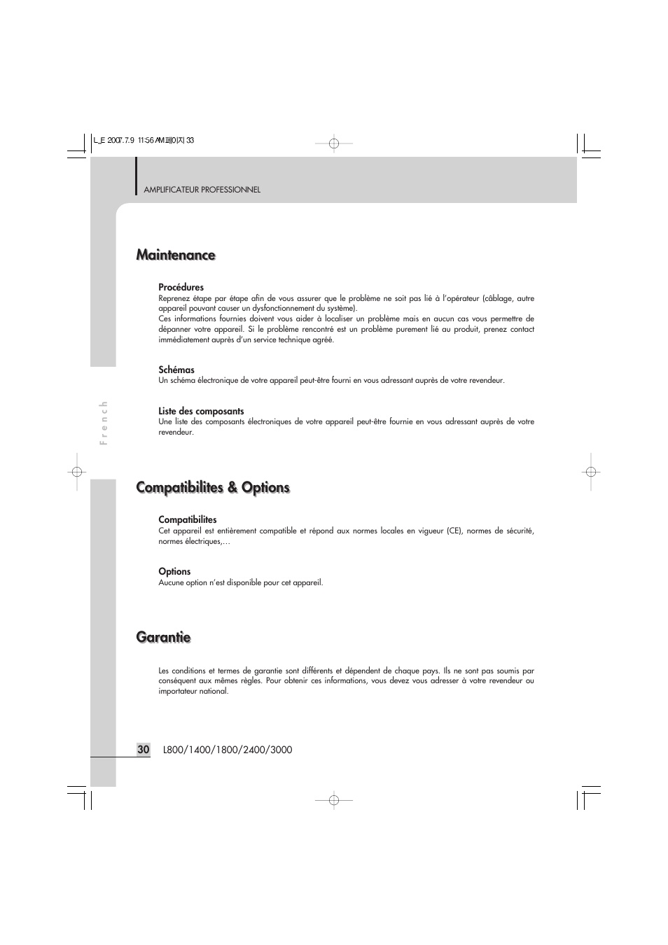 Maintenance, Compatibilites & options, Garantie | Inter-M L-2400 User Manual | Page 32 / 67