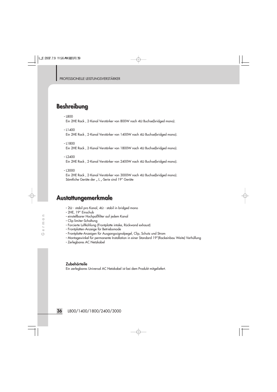 Beshreibung, Austattungemerkmale beshreibung, Austattungemerkmale | Inter-M L-2400 User Manual | Page 38 / 67