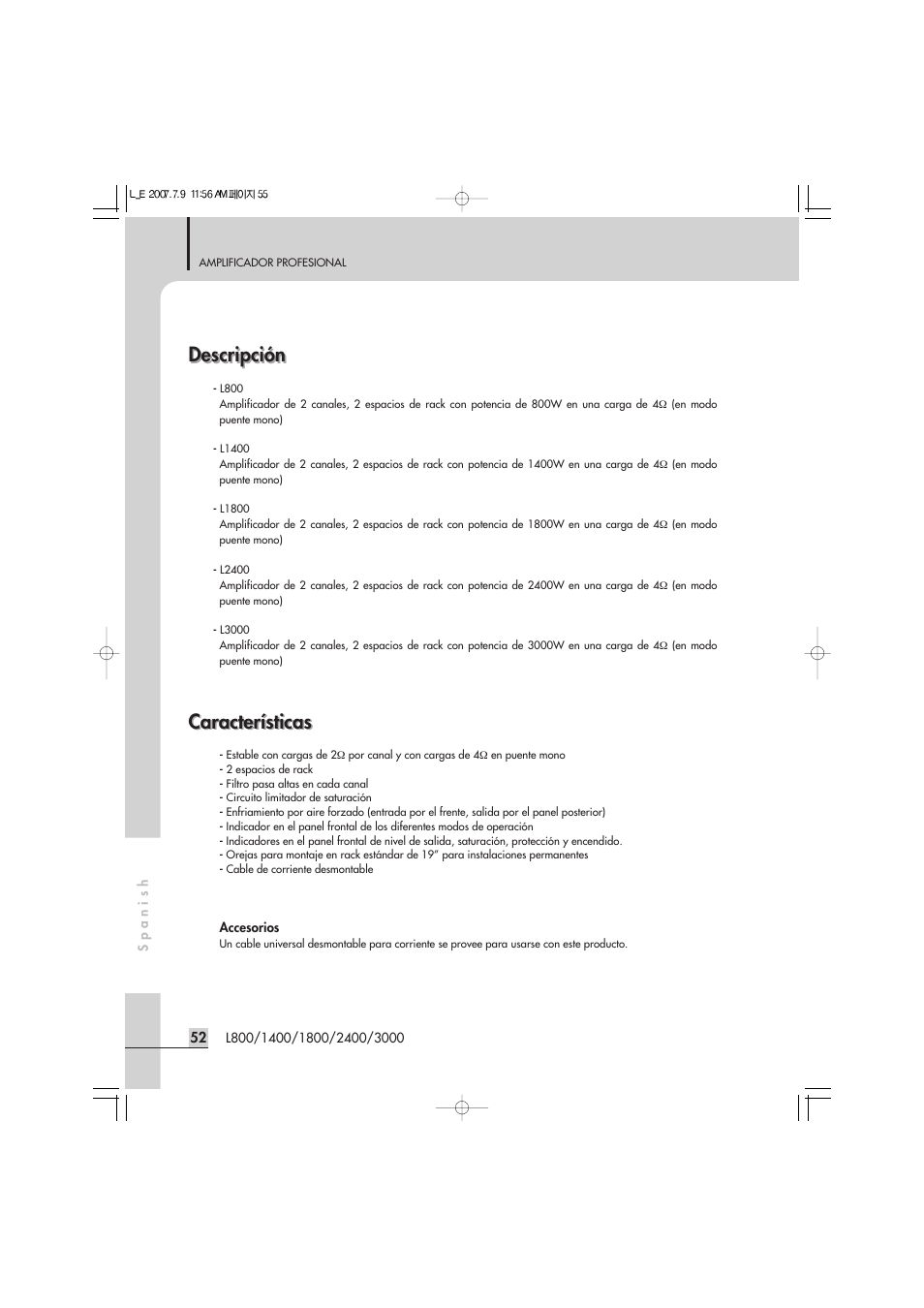 Descripción, Características descripción, Características | Inter-M L-2400 User Manual | Page 54 / 67