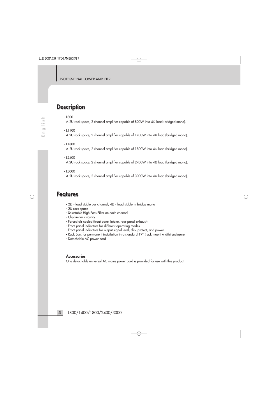 Description, Features | Inter-M L-2400 User Manual | Page 6 / 67