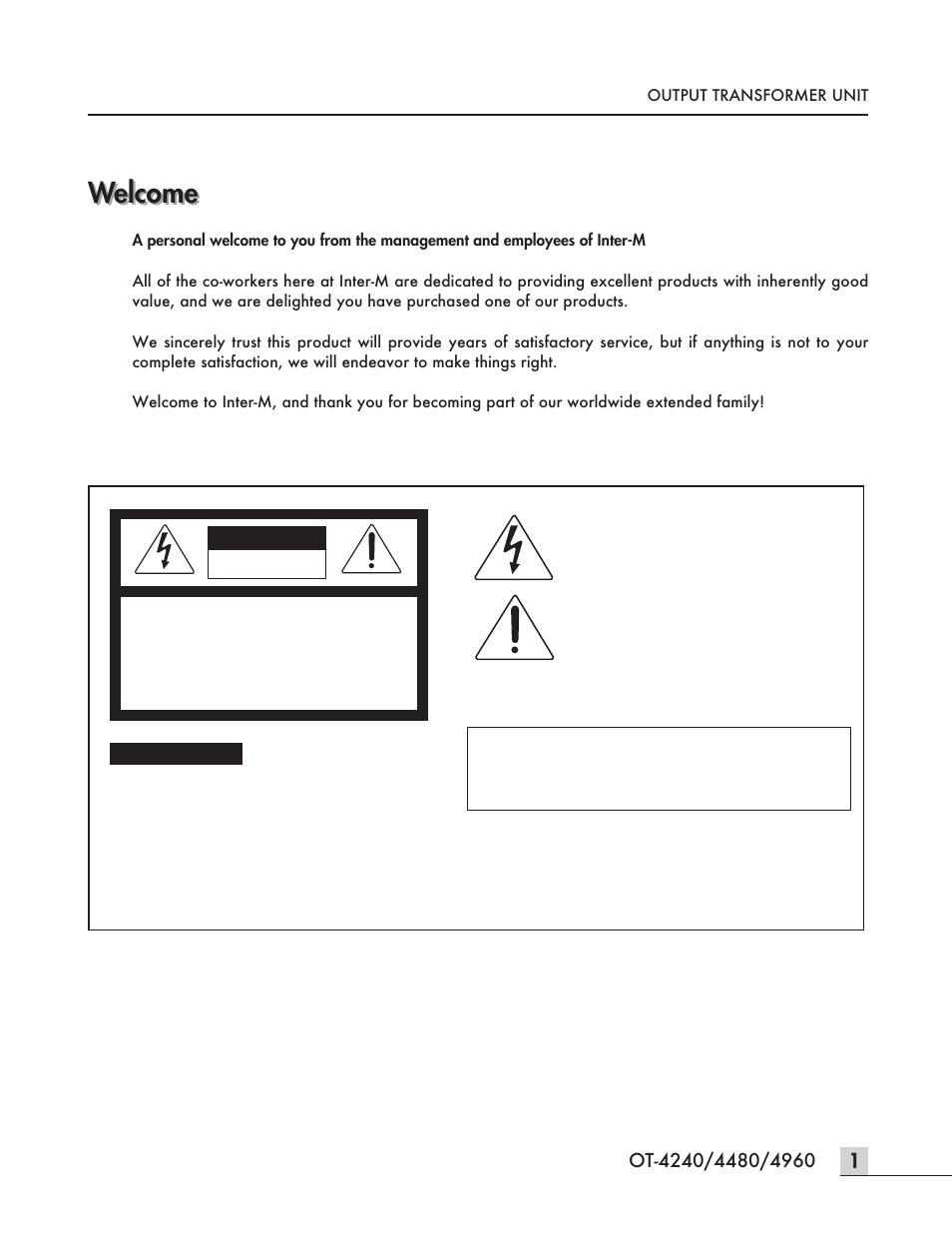 Welcome, Warning | Inter-M OT-4960 User Manual | Page 3 / 12