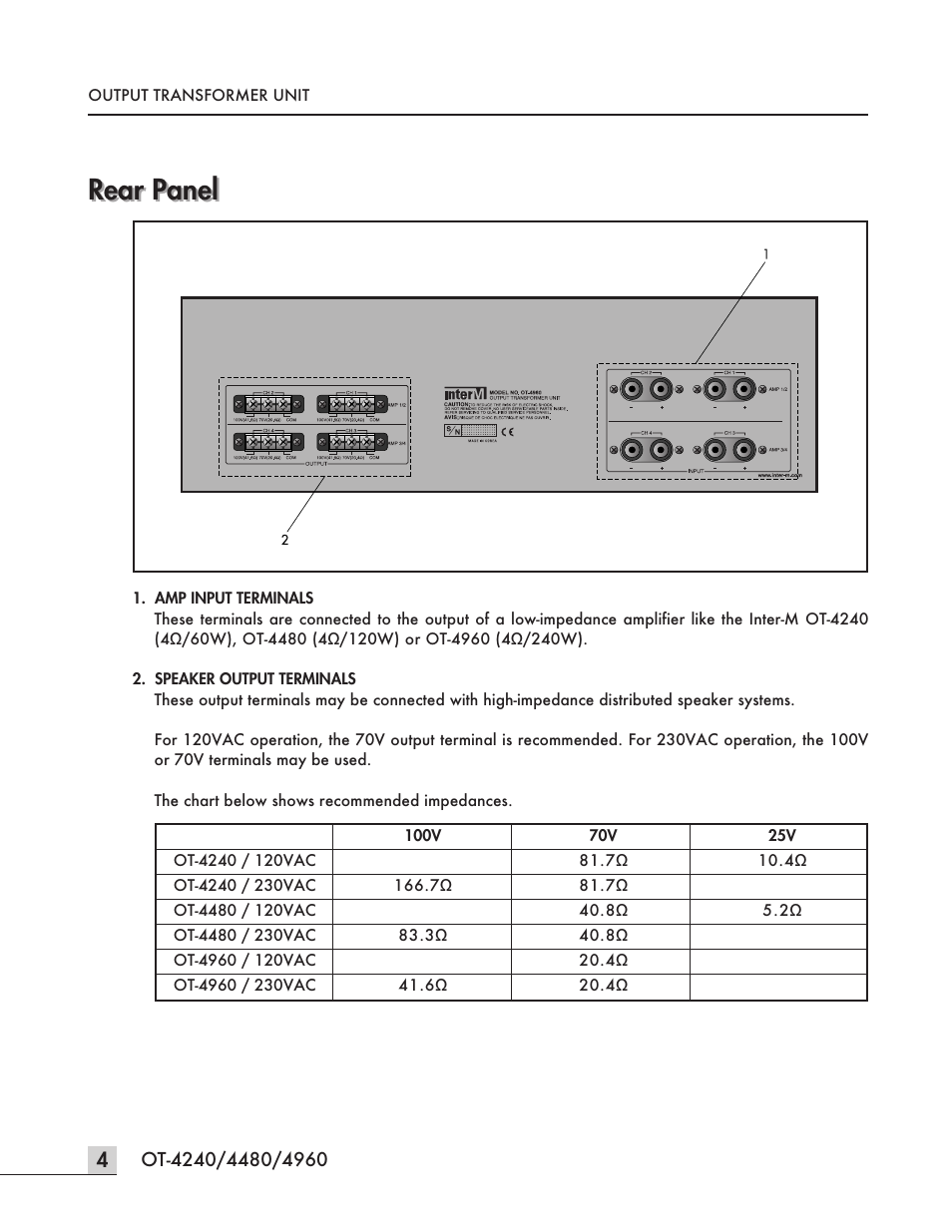 Rear panel | Inter-M OT-4960 User Manual | Page 6 / 12